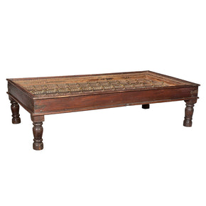 Antique Carved Teak Wood Door Large Coffee Table