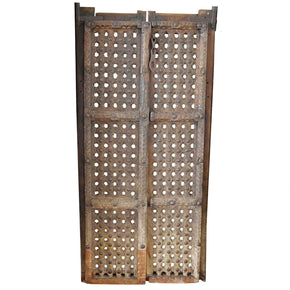 Pair Of Vintage Teak Wood Lattice Jali Door