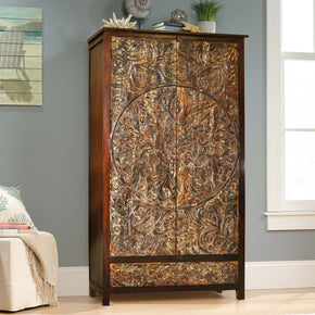 Elegant Carved Chakra Solid Wood Armoire