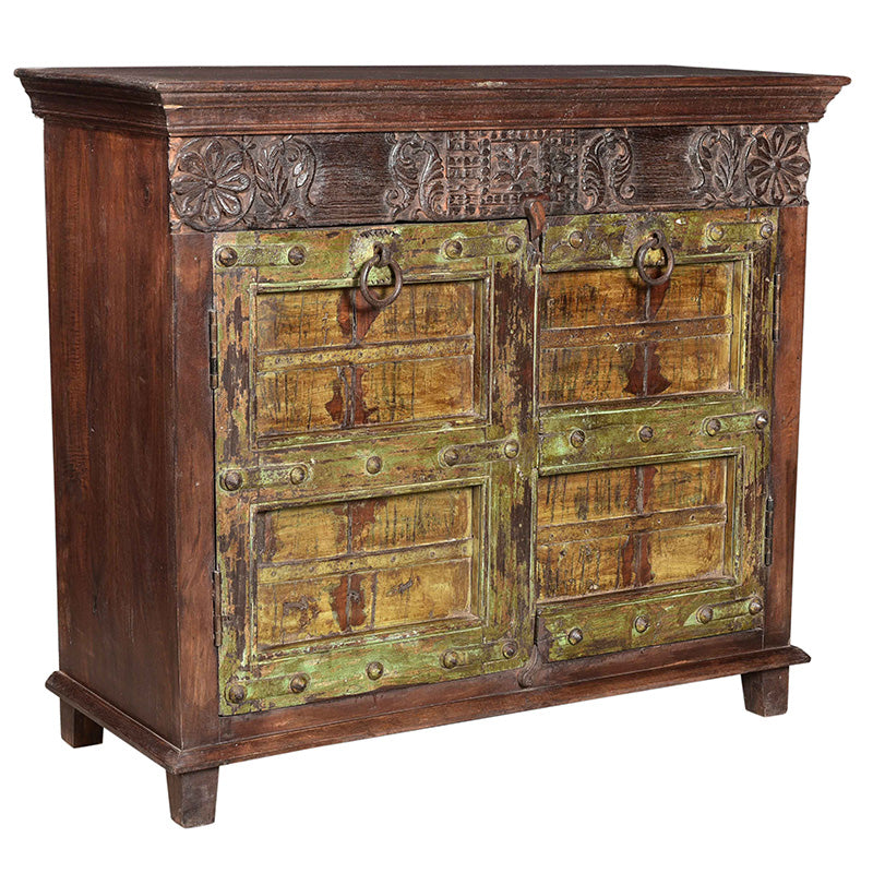 Rustic Storage Cabinet with Two Drawers and Four Classic Fabric