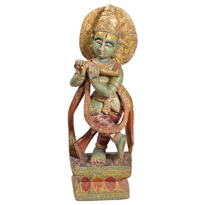 Vintage Carved Krishna Statue