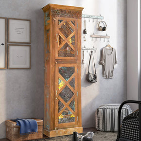 Farmhouse Style 90" Tall Solid Wood Armoire With Mosaic Carvings