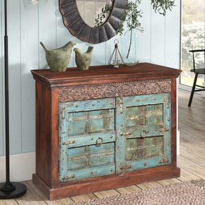 Rustic Farmhouse Two Tone Antique 2-Door Solid Wood Small Buffet
