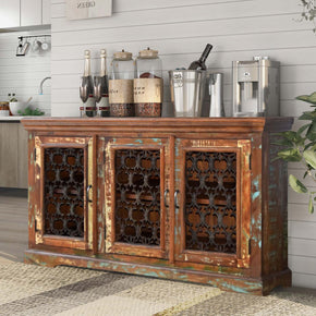 Farmhouse Style 3-Door With Grills Reclaimed Wood Sideboard