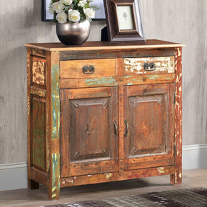Farmhouse Style Reclaimed Wood 2-Door Storage Cabinet With Drawers