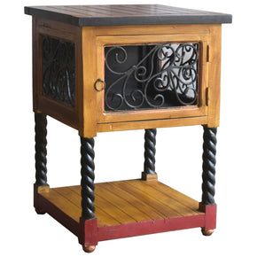 Reclaimed Wood End Table With Iron Grills