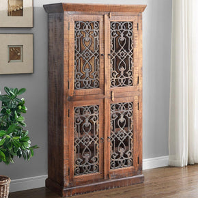 Tuscan Solid Wood Vintage Grill Armoire