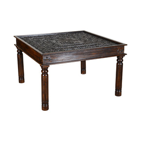 Floral Hand Carved Solid Wood Square Dining Table