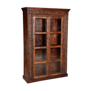 Antique Carved Frame Curio Cabinet With Glass Doors