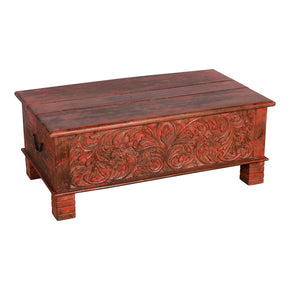 Carved Distressed Red Chest Coffee Table