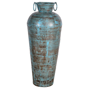 Unique 55" Tall Distressed Blue Metal Vase