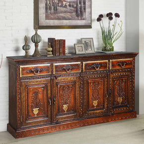 Eclectic Hand Painted Solid Wood Buffet With Drawers
