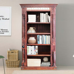 Eclectic Carved Solid Wood Bookcase Tile Accents