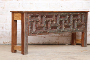 Distressed Teak Wood Antique Door Repurposed 70" Long Rustic Console Table