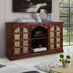 Solid Wood Media Console Brass Accents