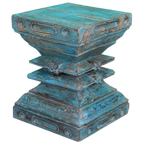 Vintage Carved Wood Blue Pedestal