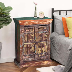 Rustic 2 Door Distressed Painted 12" Narrow Nightstand Cabinet