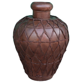 Rustic Pot With Leather Strapping