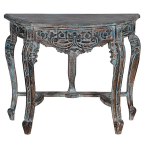 Fine Carved Demi Lune Blue Console