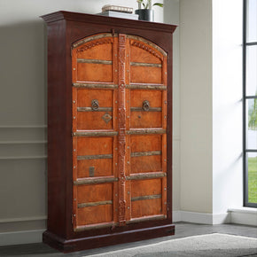 1900s Arched Antique Teak Wood Door Armoire