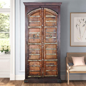 Antique Arched Teak Wood Door Repurposed Large Armoire