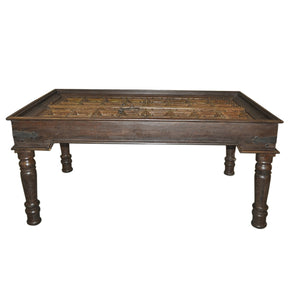 Antique Brass Foil Cladded Door Solid Wood Dining Table