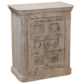 Antique Door Distressed Gray Solid Wood Nightstand Cabinet