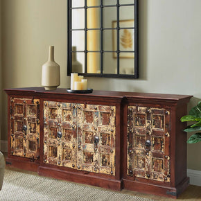 Antique Rustic Teak & Mango Wood 4 Door Extra Large Sideboard Buffet