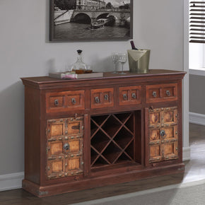 Eclectic Mango Wood Bar Cabinet With Wine Rack