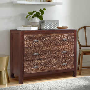 Distressed Carved Mango Wood 3 Drawer Dresser