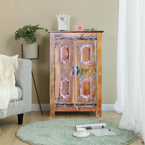 Solid Teak Wood Tall 2-Door Shutter Storage Cabinet