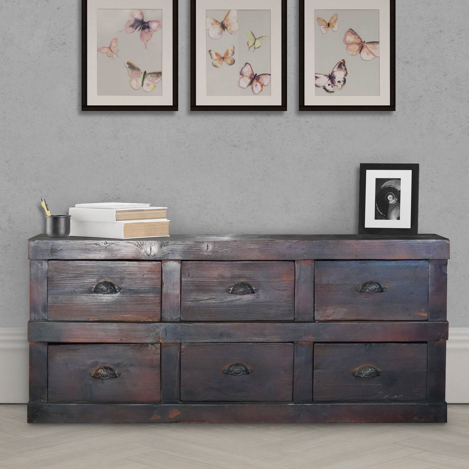 Rustic Teak Wood 6 Drawer Low Dresser - Far Pavilions Rustic Teak Wood 6 Drawer Low Dresser - Far Pavilions