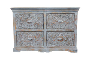 Fine Carved Gray Chest Of Drawers
