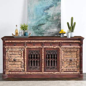 Rustic Antique Door and Grills Sideboard With Drawers