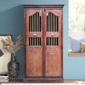 Antique Teak Wood Door Repurposed Armoire With Brass Bars