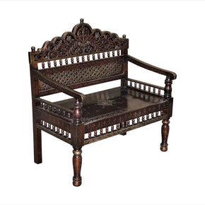 Eclectic Hand Carved Ornate Moorish 2 Seater Accent Bench
