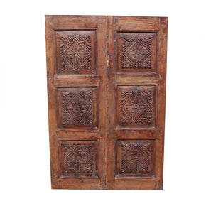 1900s Teak Wood Floral Carved Window Repurposed Wall Panel