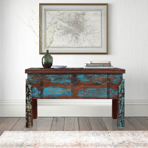 Distressed Blue Vintage Chest Console With Lift Up Top