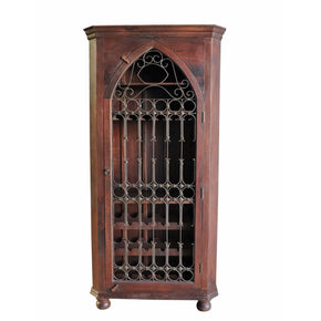 Mediterranean Style Mango Wood And Iron Grill Wine Cabinet