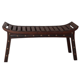 Elegant Mango Wood Slatted Chaise With Metal Accents