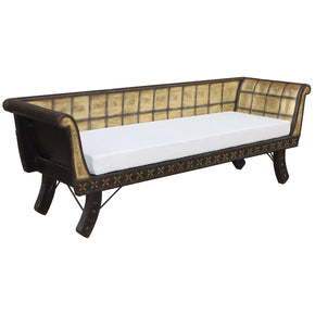 Transitional Wooden Sofa Bench Accented With Brass Foil