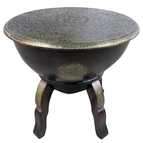 Ornate Brass Cladded Round Mango Wood End Table