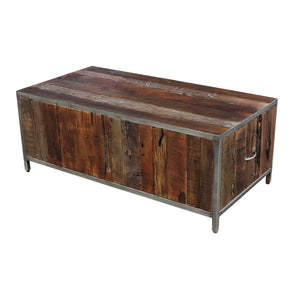 Mid Century Modern Distressed Teak Wood Coffee Table With Drawers