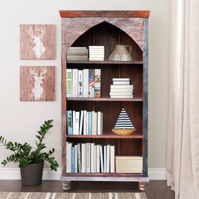 Rustic Teak Wood Railroad Tie Moorish Arch Bookcase