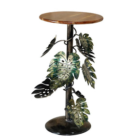 Eclectic Metal Palm Leaves Tall Accent Table