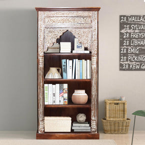 Mediterranean Style Hand Carved Arch Solid Wood Bookcase