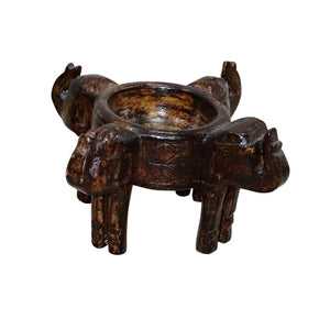 Eclectic Distressed Mango Wood Elephant Bowl Candle Holder