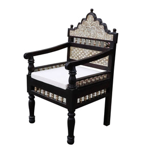 Mediterranean Style Carved Mango Wood Accent Arm Chair