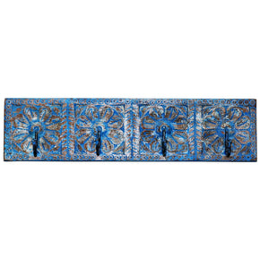Eclectic Boho Carved 4 Hooks Wall Panel