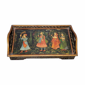 Eclectic "Maharaja" Hand Painted Large Wooden Serving Tray